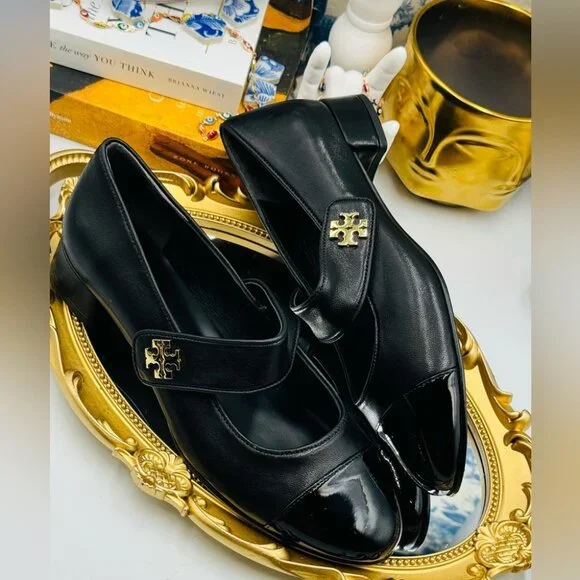 🆕 TORY BURCH 🧿 NWOB Cap-Toe Mary Jane Heeled Ballet Flat, Black, Sz US 7 - Picture 15 of 15